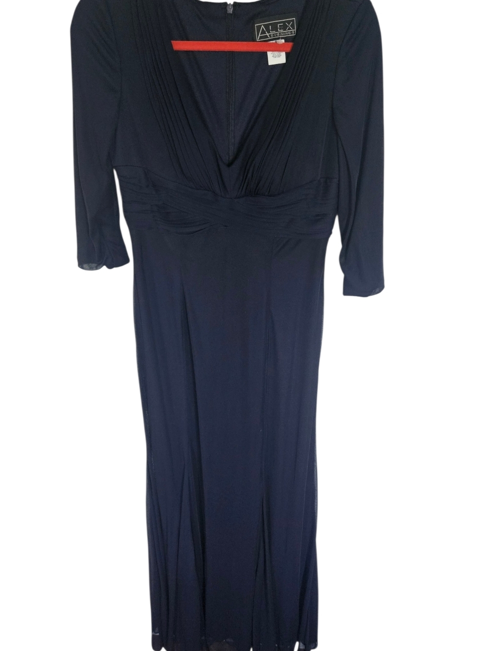 Alex Evenings Navy Long Sleeve V-Neck Evening Gown